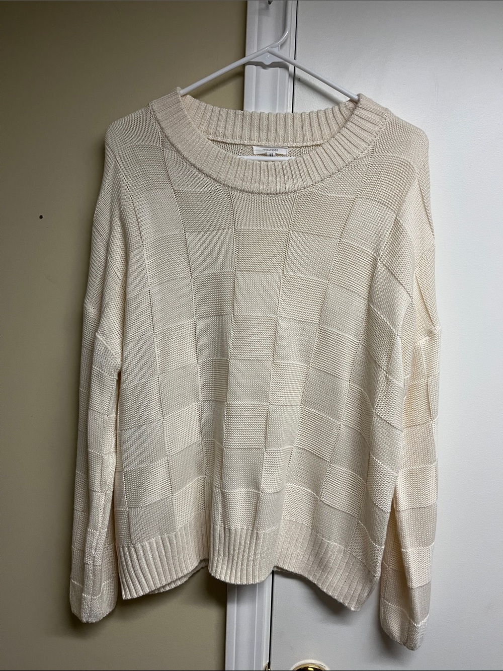 Maurices Cream Checker Knit Crewneck Sweater never worn, no tags